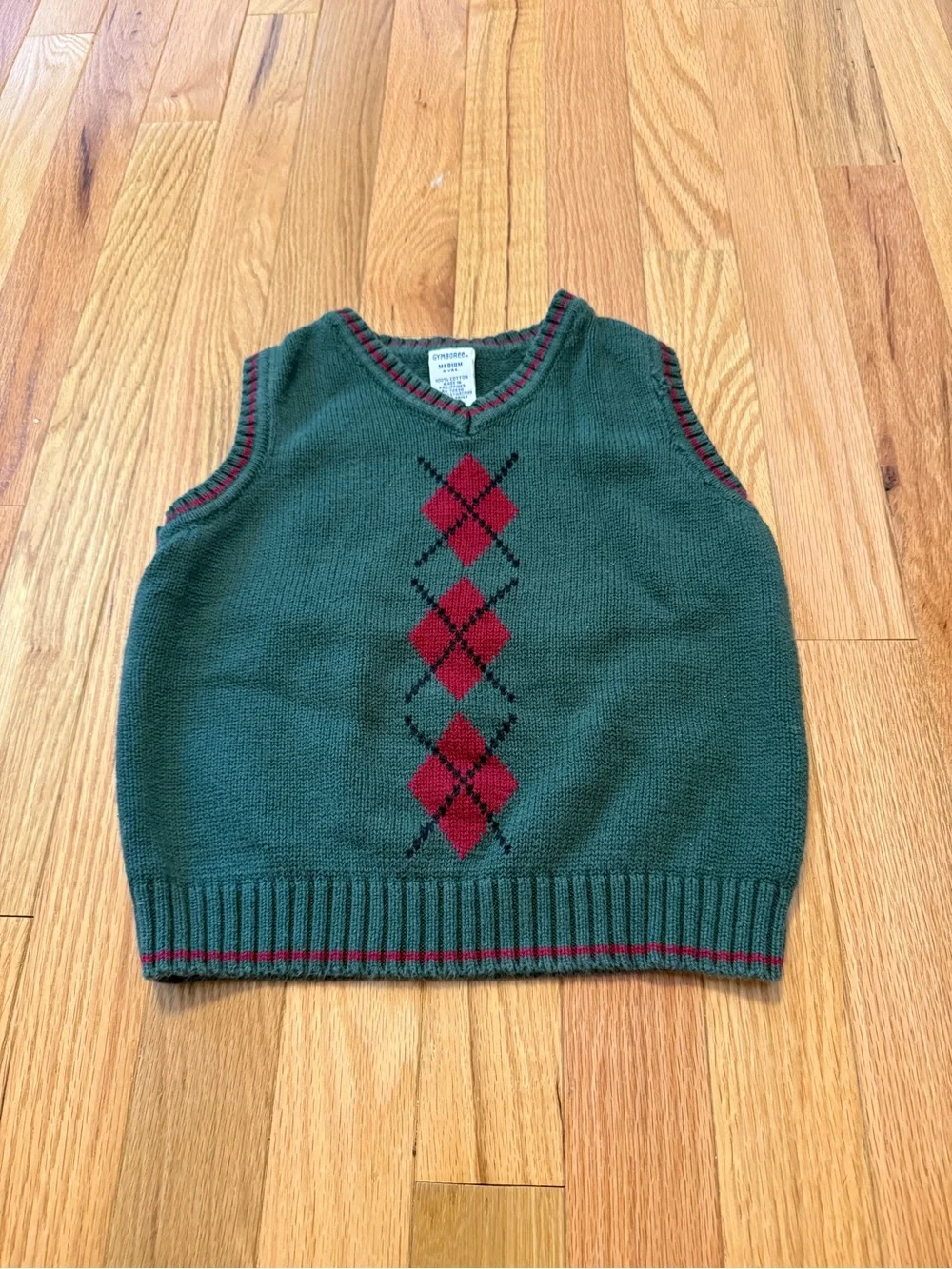 Gymboree Green Knit Argyle Vest with Red Accents